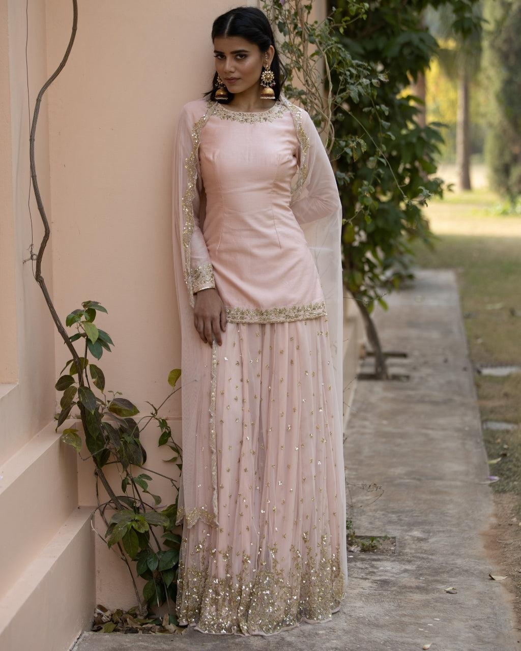 Blush Pink Kurti With Bootie Sharara Set