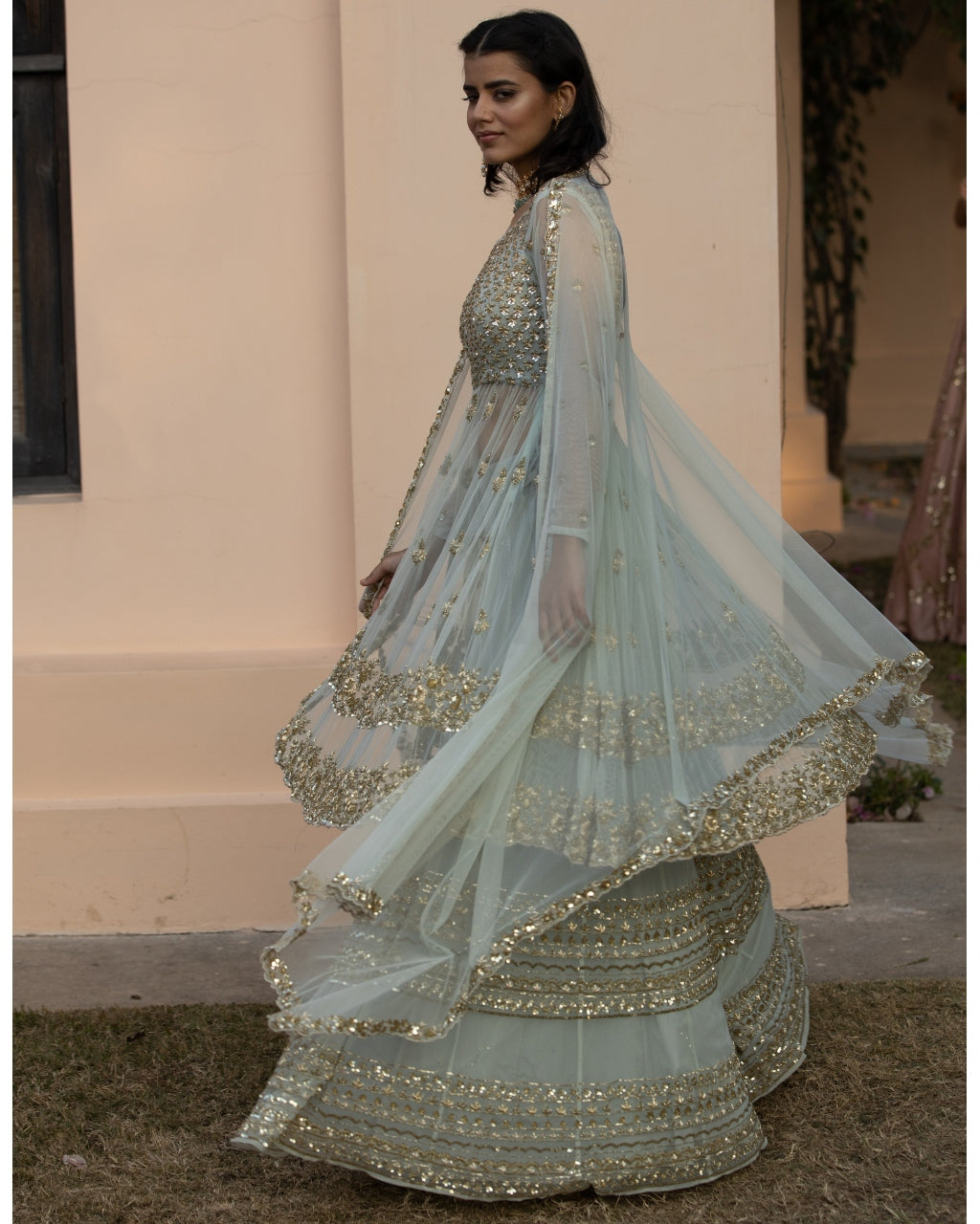 Sea Green Zari And Sequin Sharara