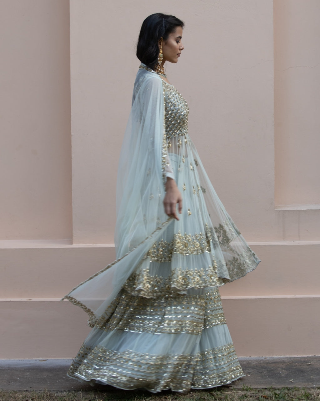 Sea Green Zari And Sequin Sharara