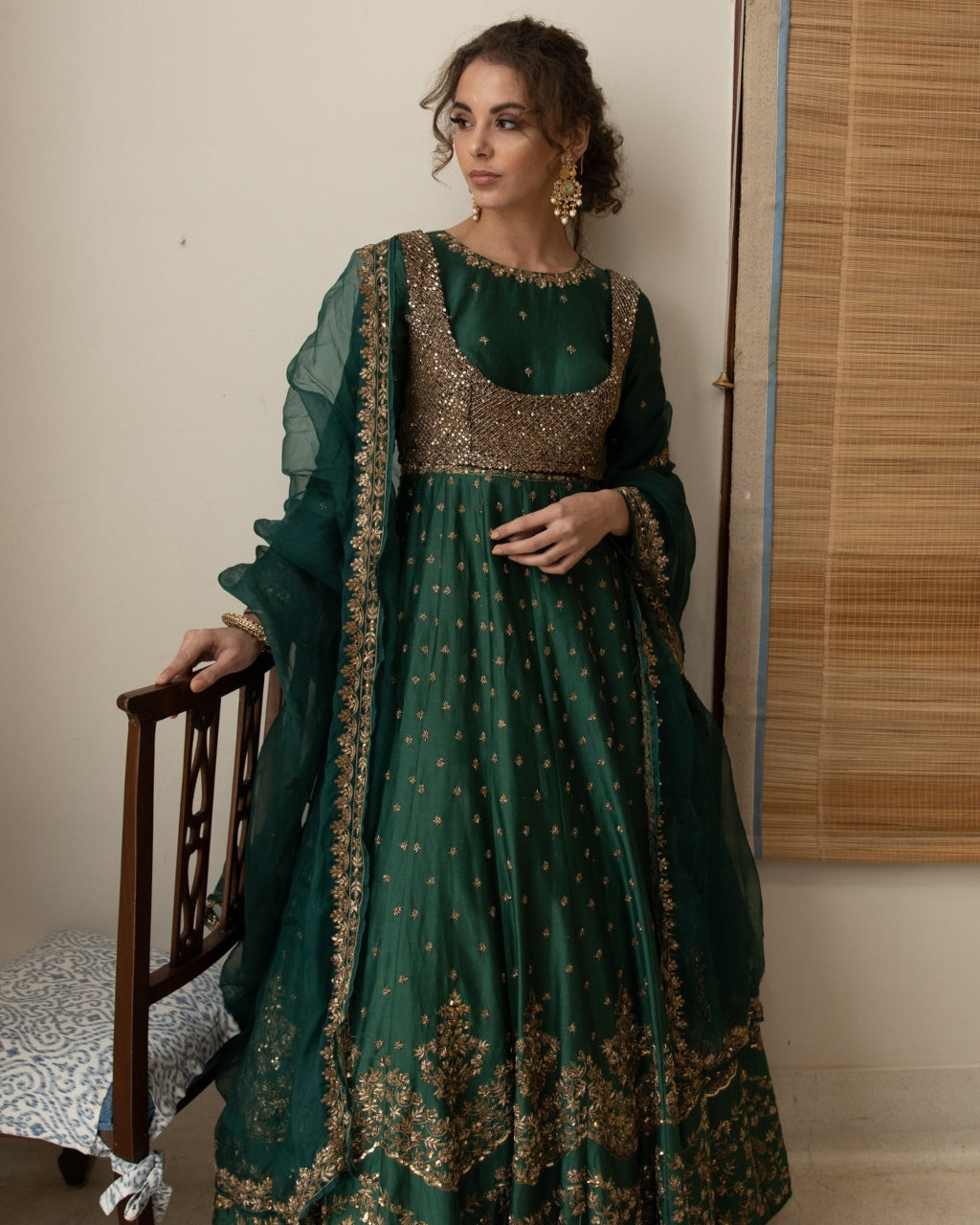 Dark Green Emerald Anarkali Set