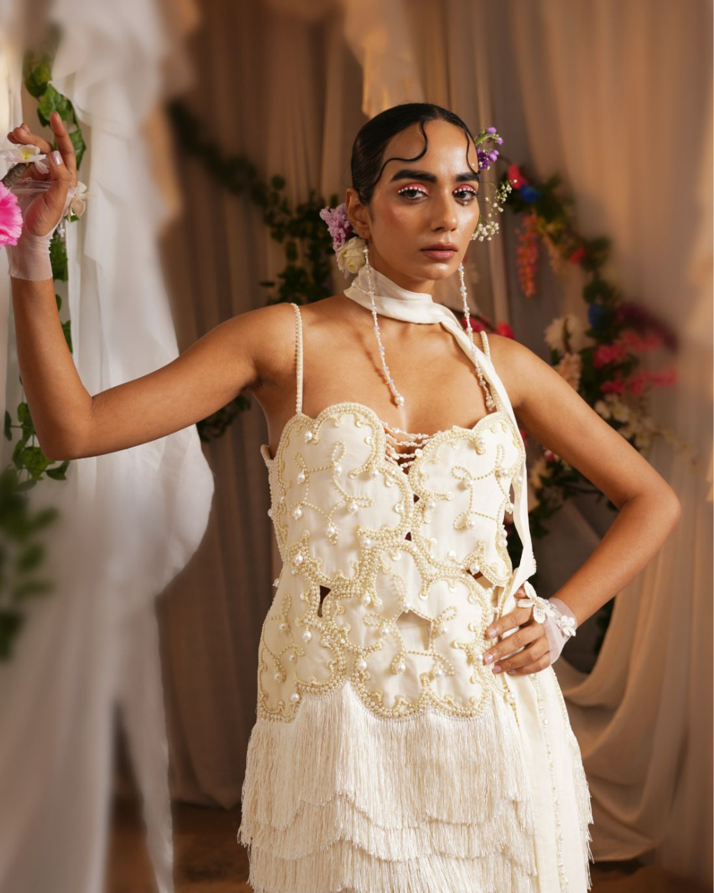 Foret Pearl Embroidered Tunic With Sharara And Style Dupatta