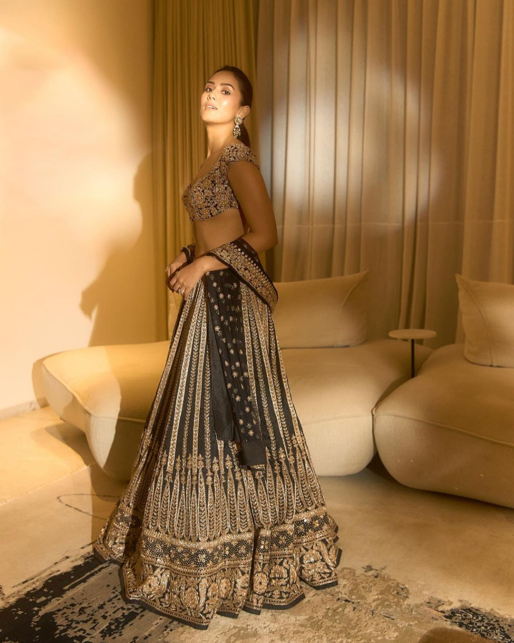 Black And Gold Embroidered Lehenga Set