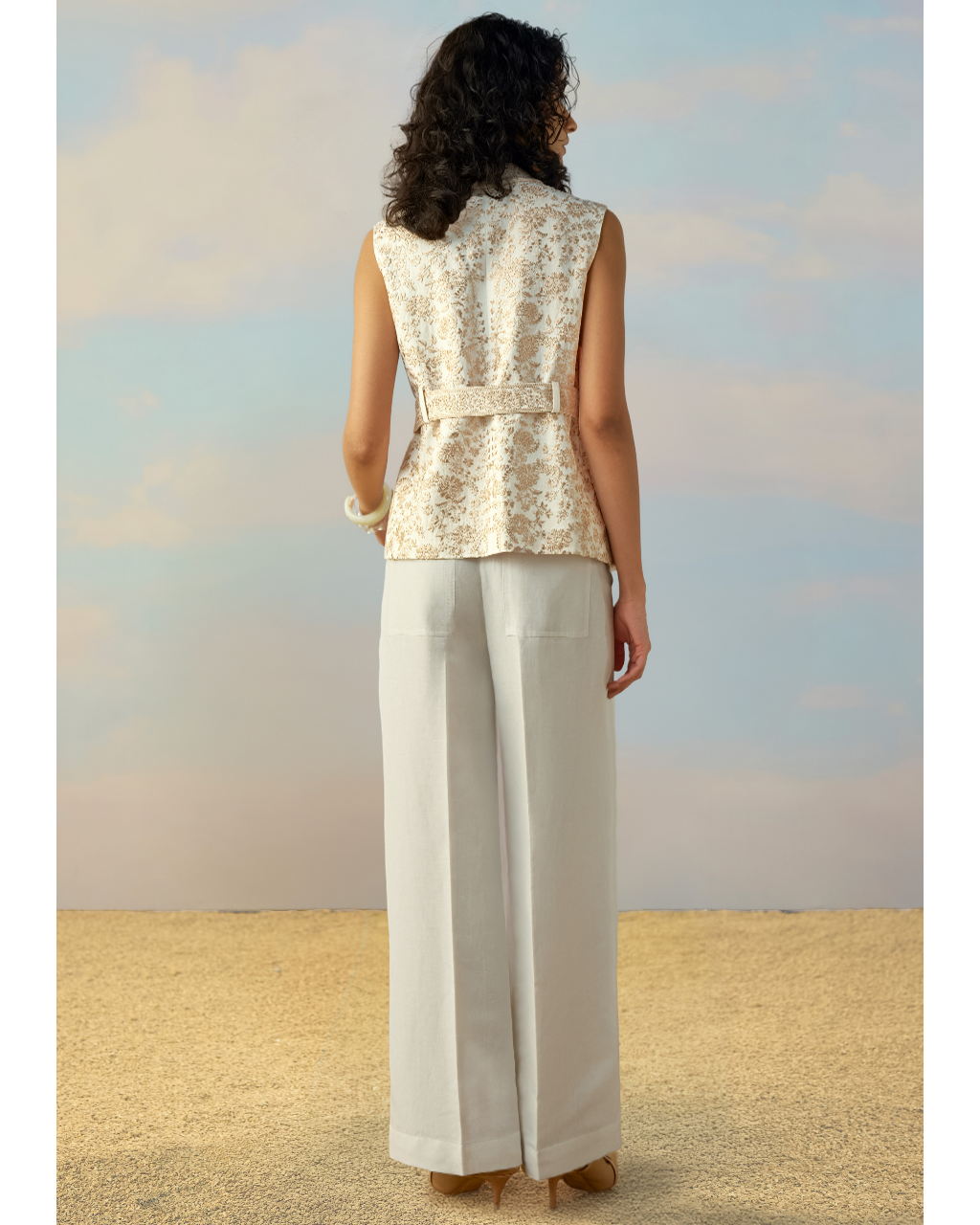 Linen Embroidered Waistcoat & Straight-Cut Pant Set