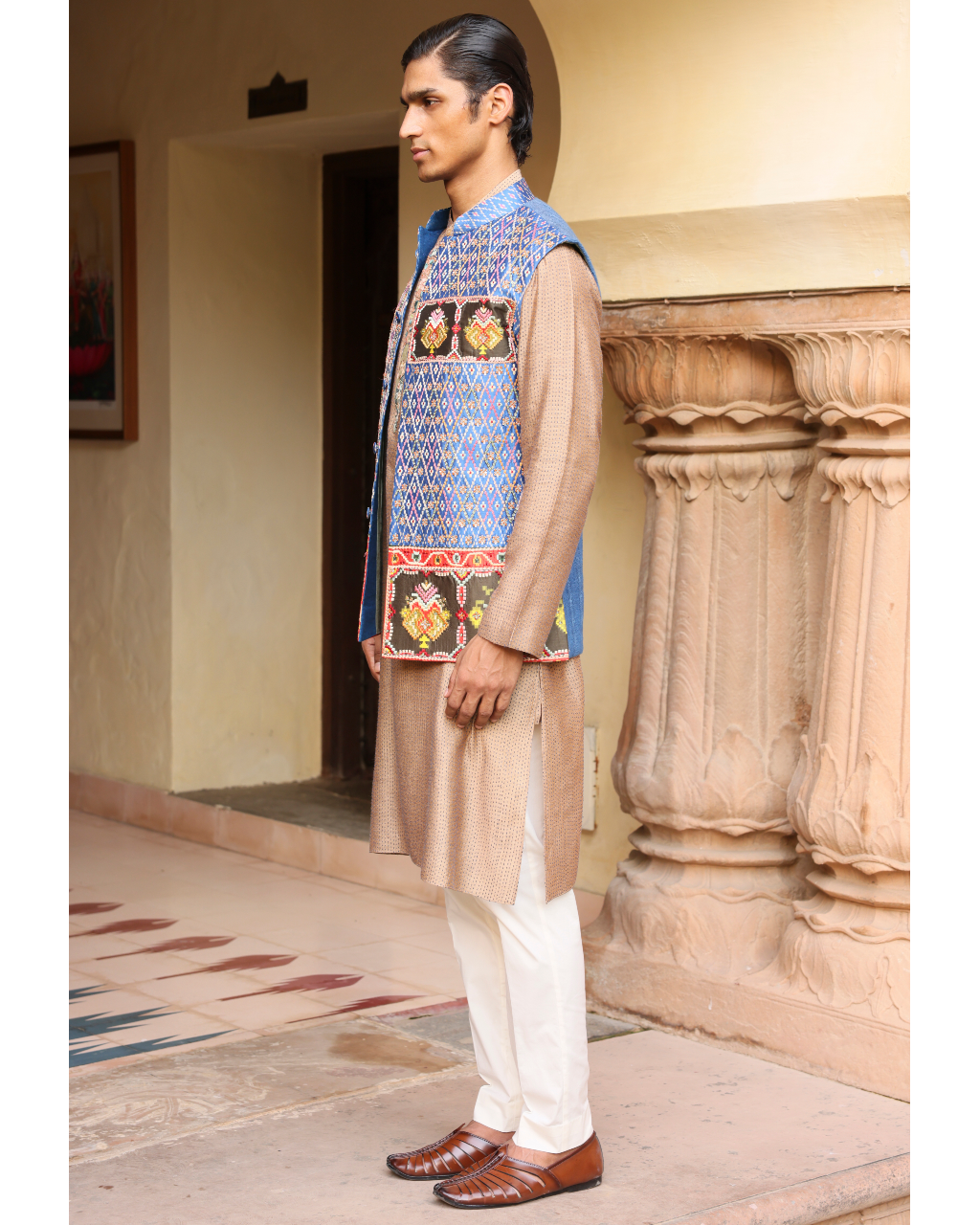 Royal Blue Silk Ikat Patchwork Bandi Set