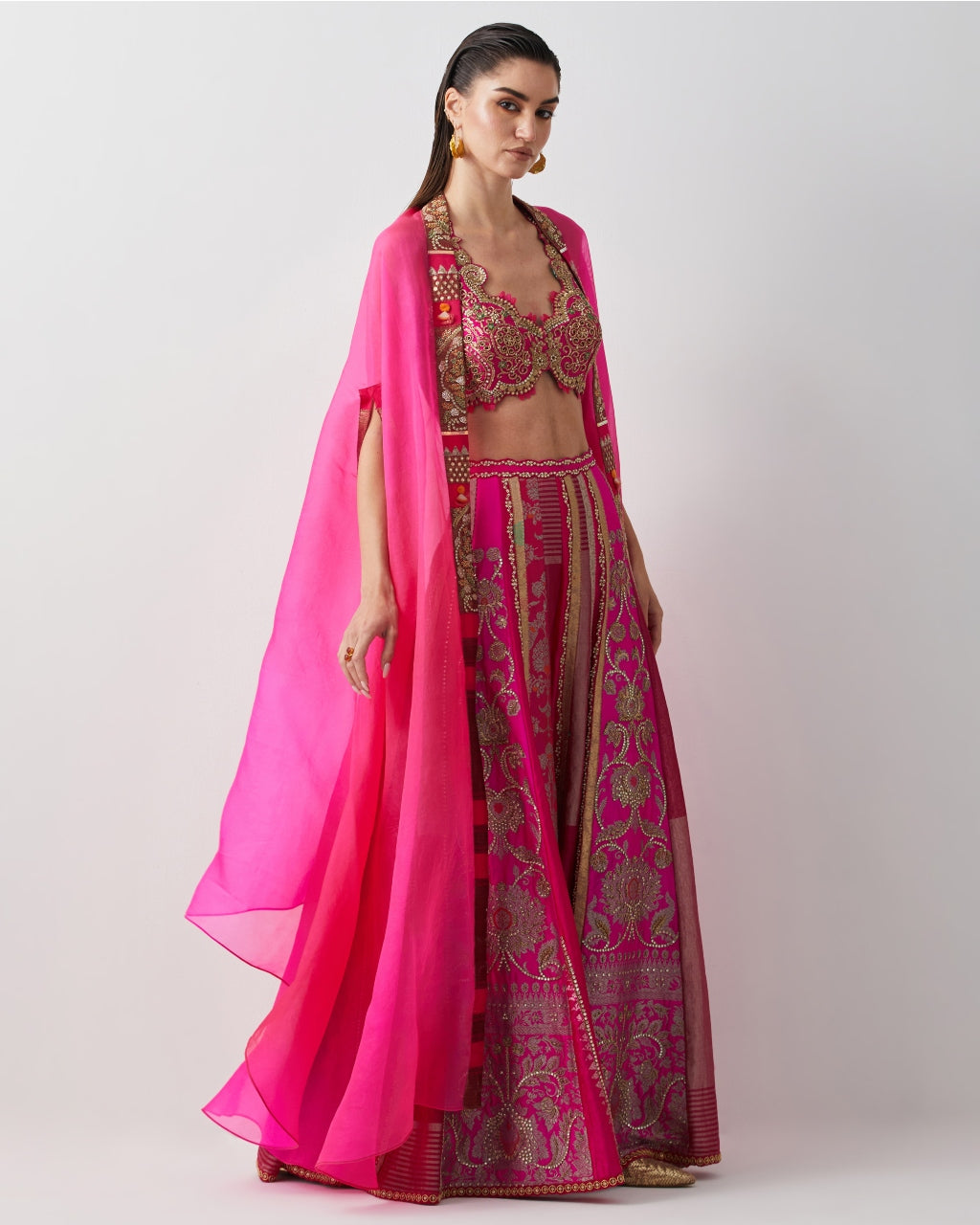 Diva Pink Hand Embroidered Cape Set