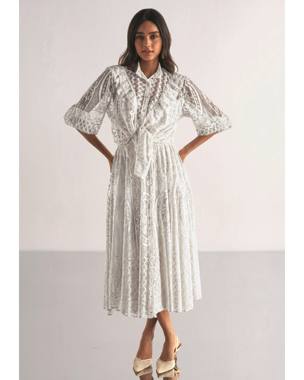Lace & Ruffle Shirt & A-Line Lace Skirt