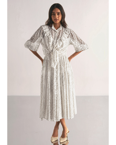 Lace & Ruffle Shirt & A-Line Lace Skirt