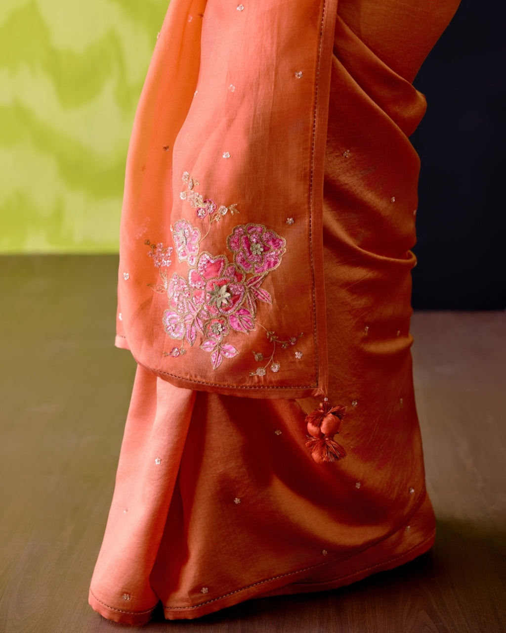 Rust Orange Sari With Blouse Set