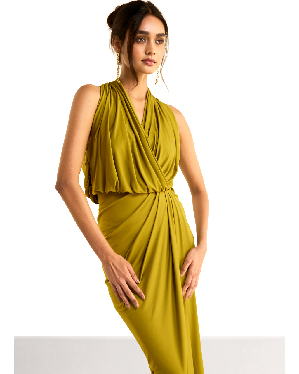 Halter Neck Front Overlap Knit Dress