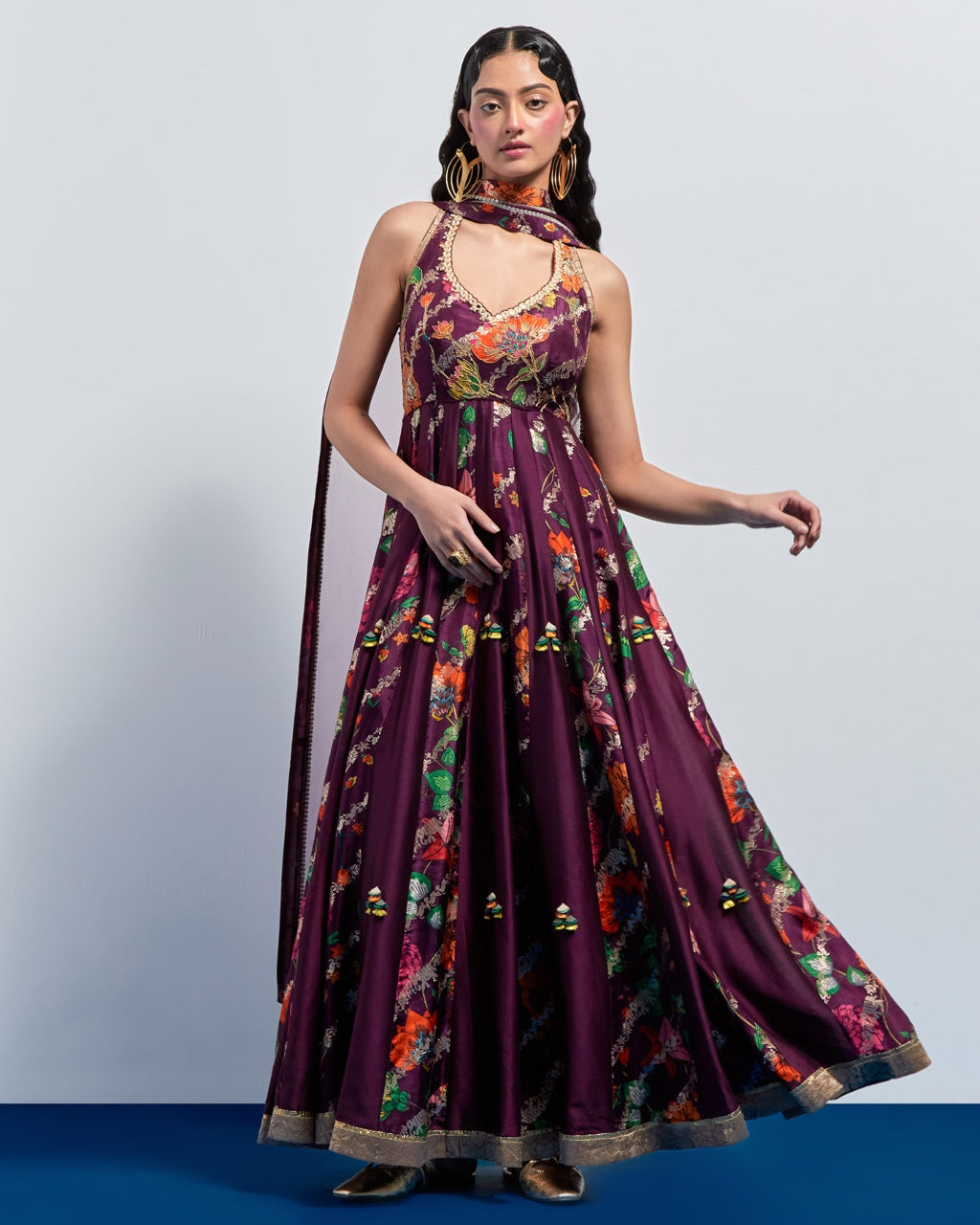 Wine Multicolour Anarkali Set