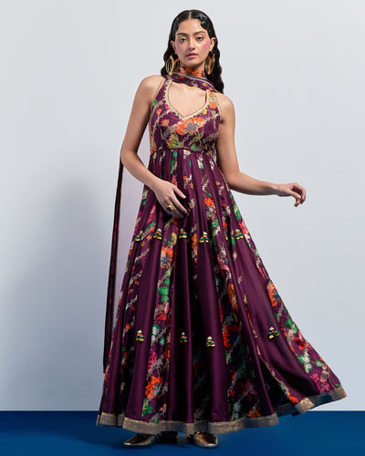 Wine Multicolour Anarkali Set