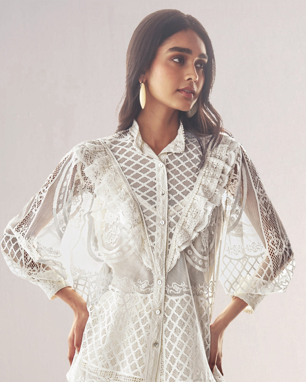 Lace & Ruffle Shirt & A-Line Lace Skirt