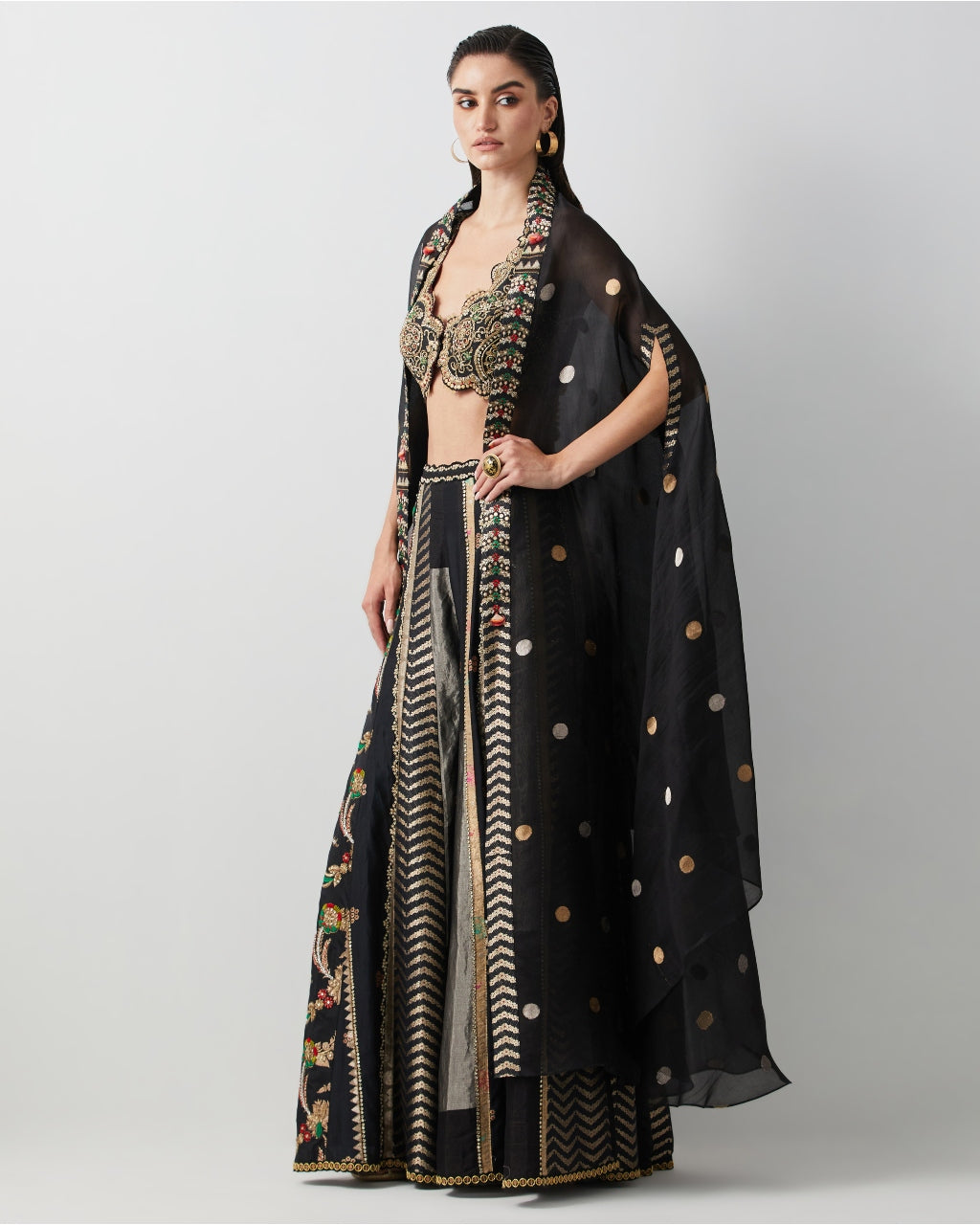 Black Silk & Brocade Cape Set