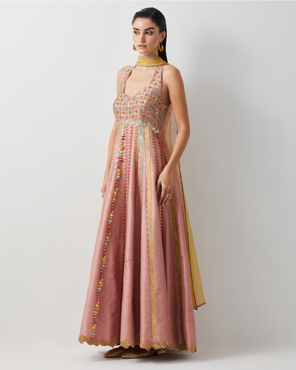 Rose Pink Silk Embroidered Anarkali Set