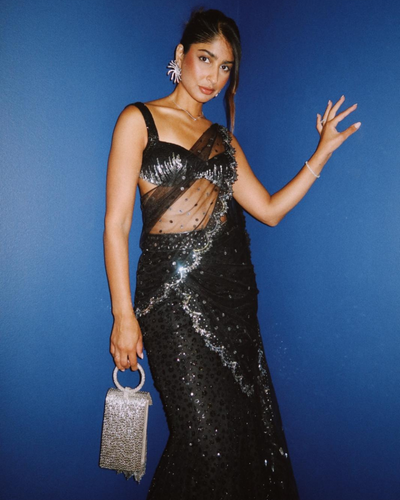 Black and Silver Shimmer Drape Sari