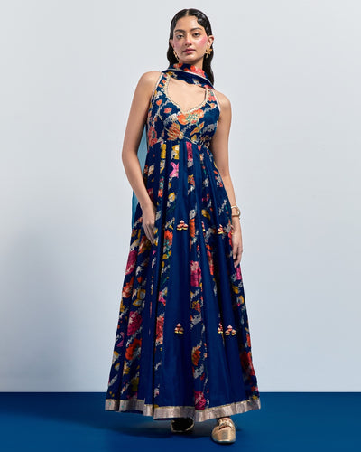 Royal Blue Multicolour Anarkali Set