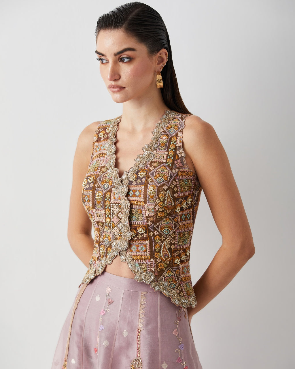 Lavender Ombre Embroidered Corset Skirt Set