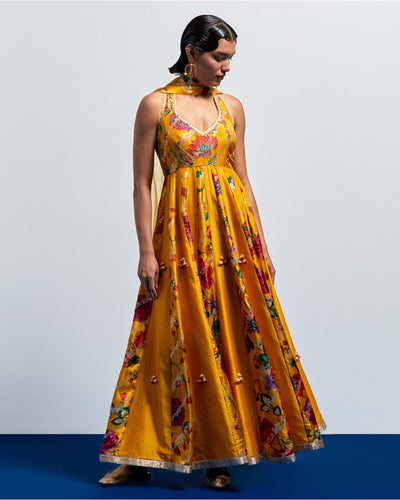 Mustard Yellow Anarkali Set