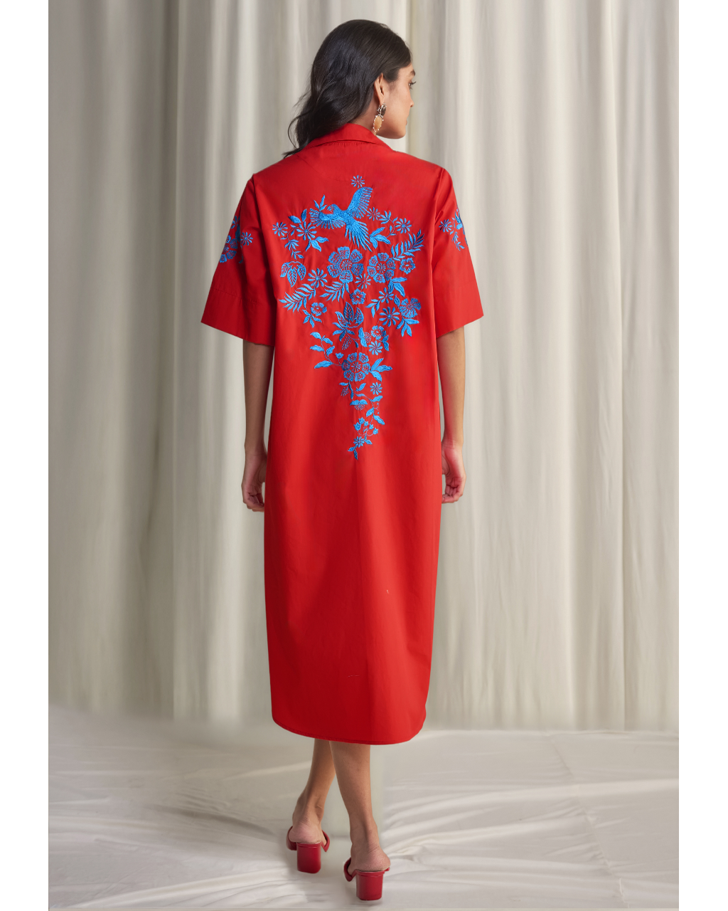 Placement Embroidered Shirt Dress