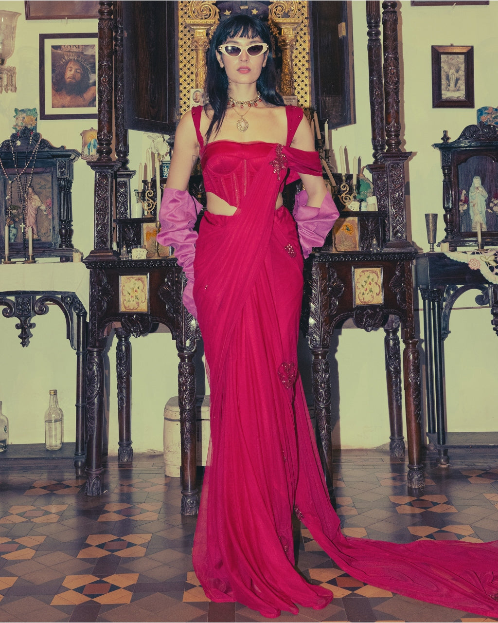 A Roman Red Sari Set