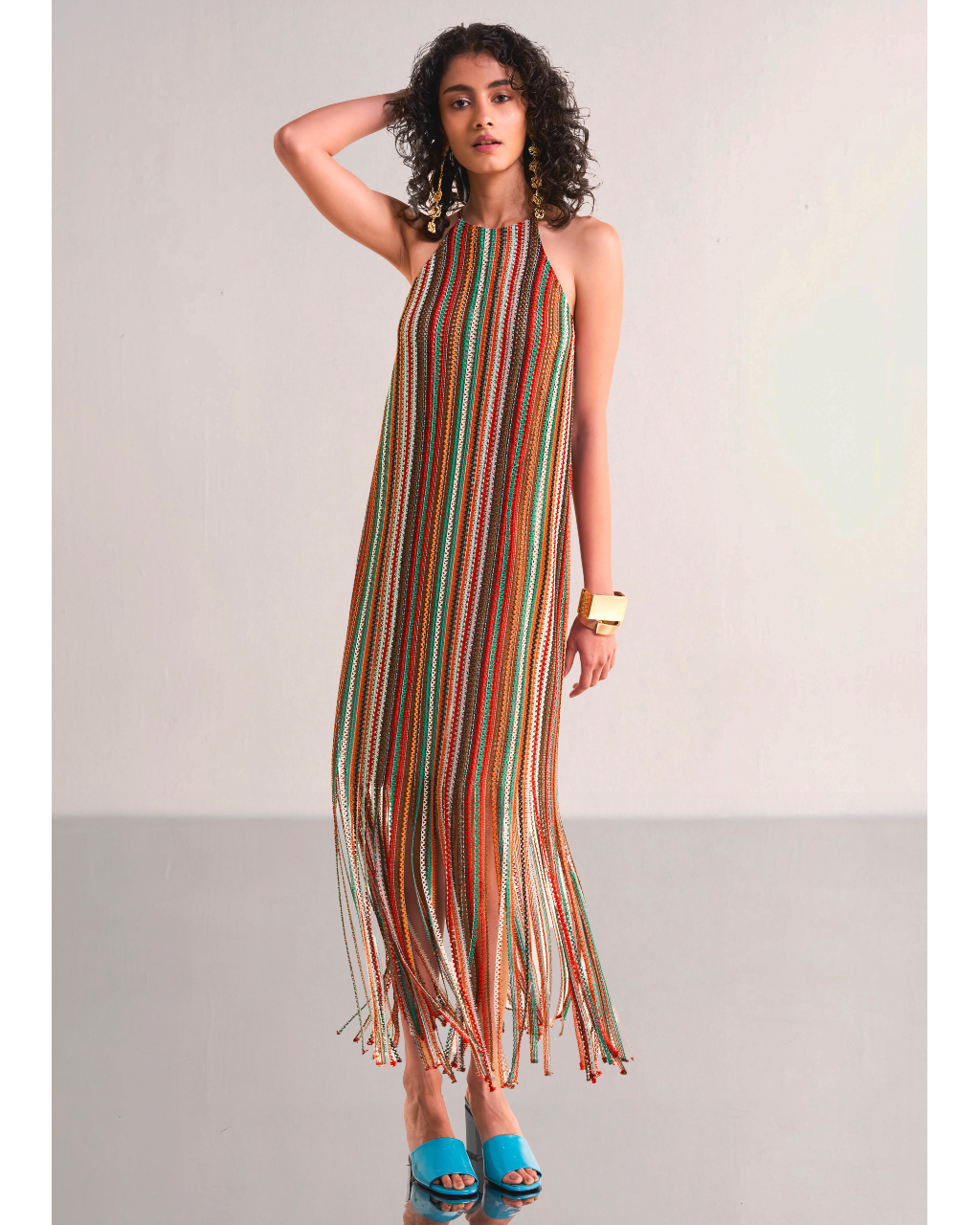 Halter Neck Fringe Knit Dress