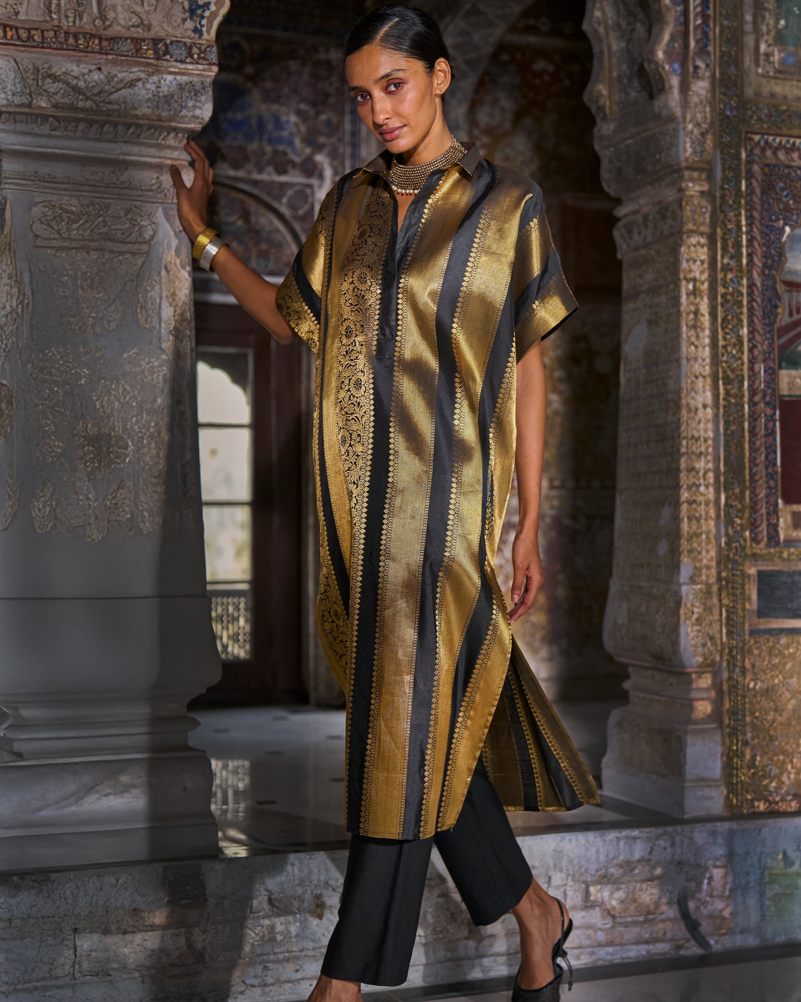 Benares Brocade Striped Longline Set