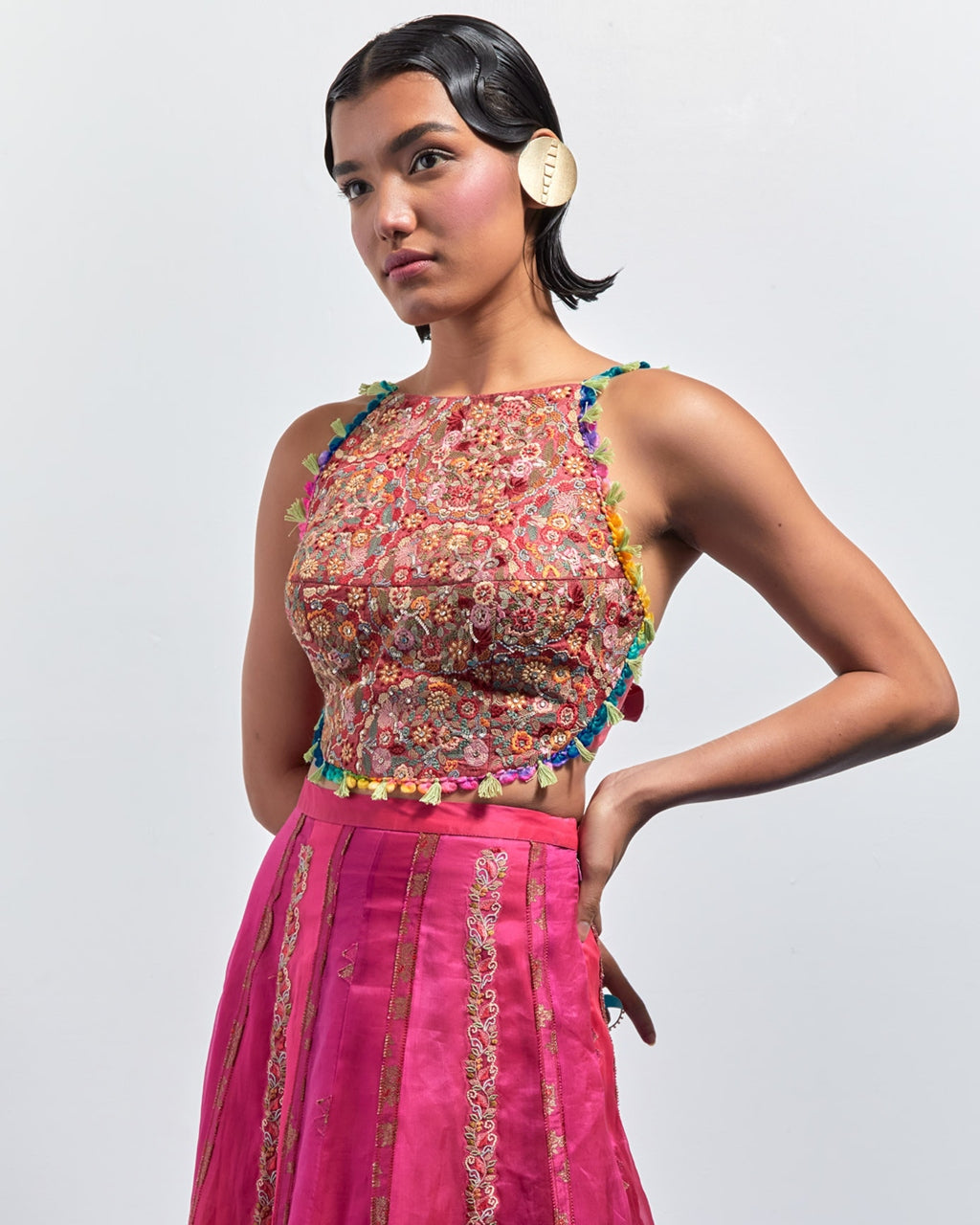 Fuchsia Embroidered Corset Skirt Set