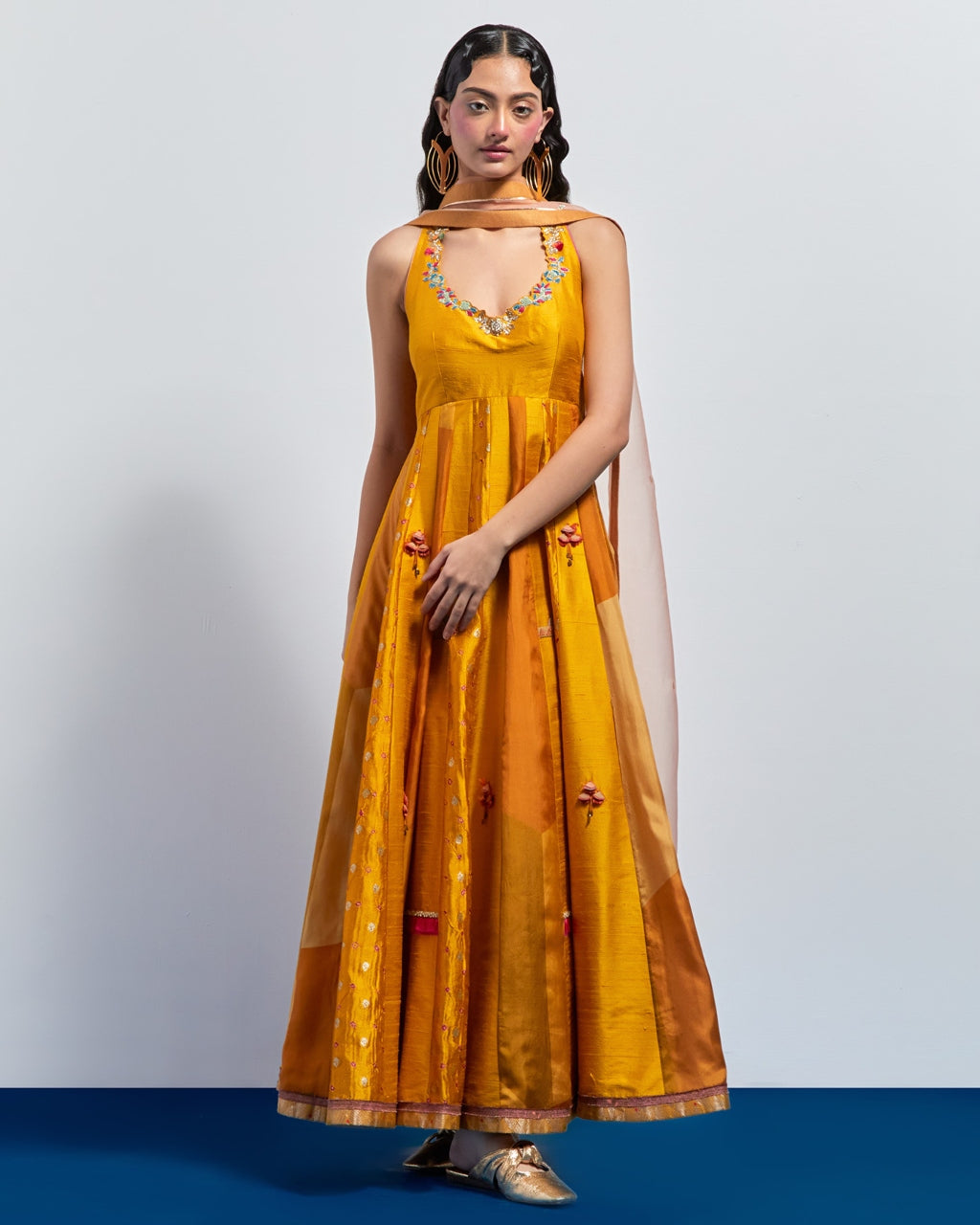 Mustard Yellow Embroidered Anarkali Set