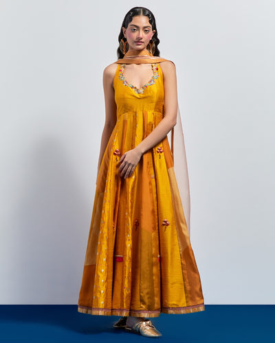 Mustard Yellow Embroidered Anarkali Set