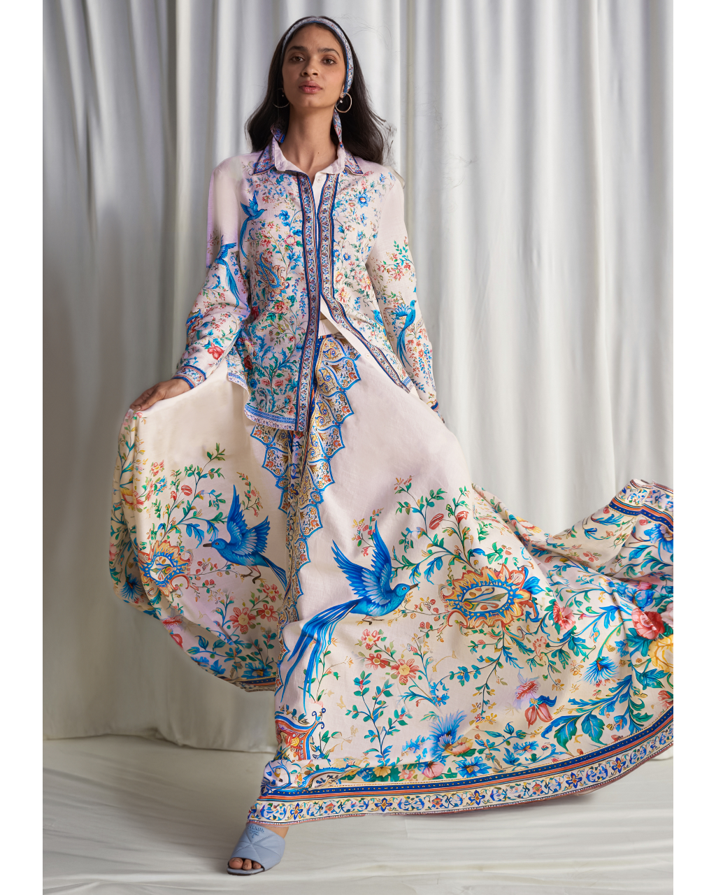 Linen Botanical Print Shirt & Maxi Skirt Set