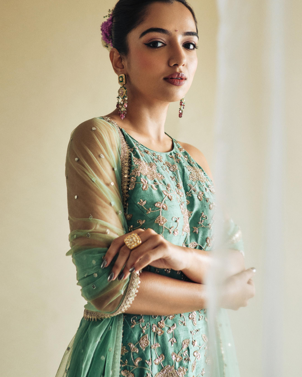 Green Mehek Palazzo Sharara Set