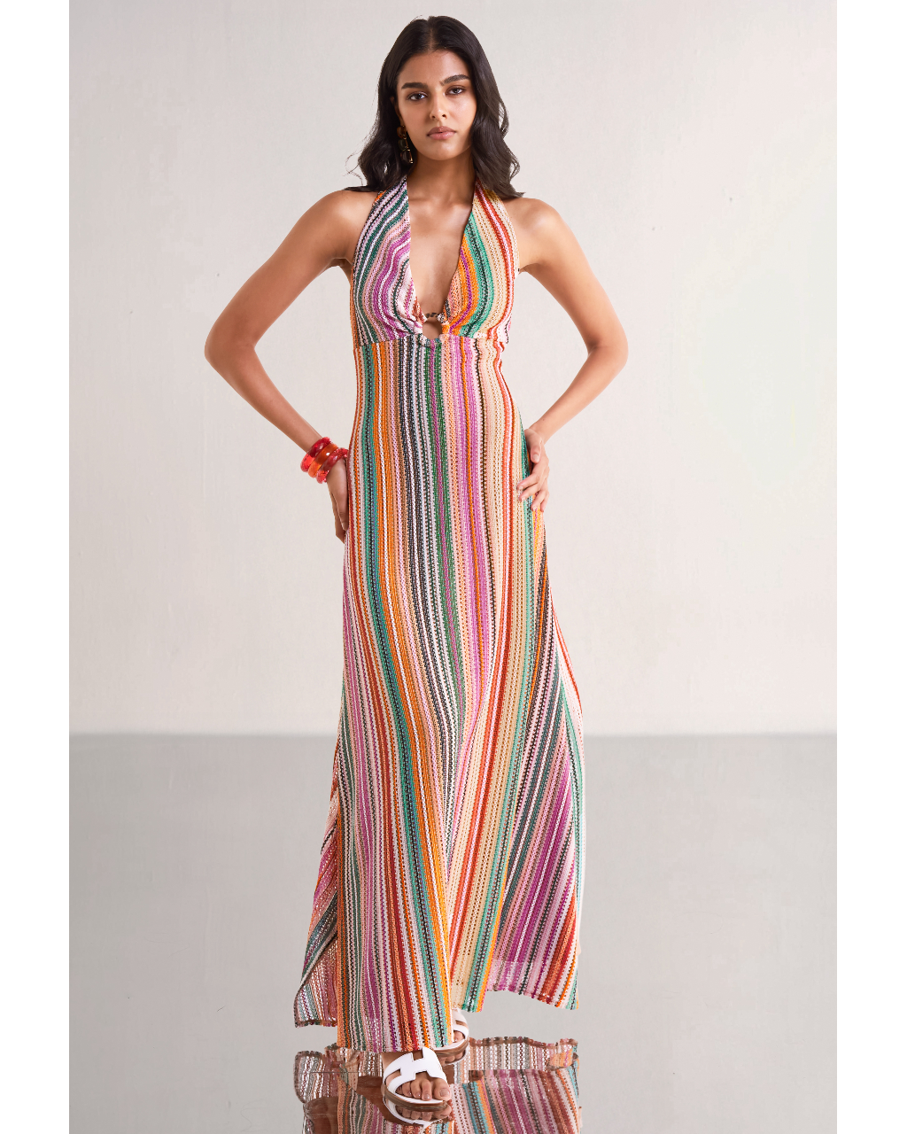 Halter Neck Crochet Knit Maxi