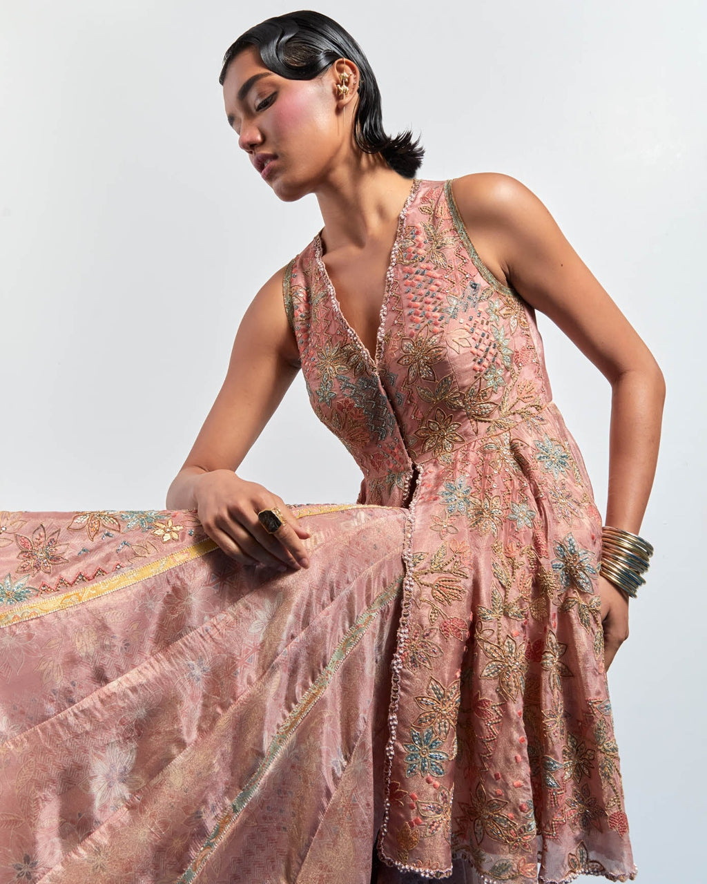 Pink Embroidered Peplum Sharara Set