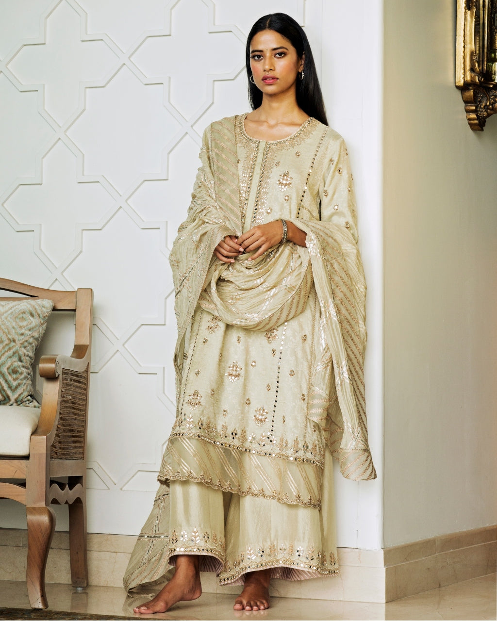 Gota And Mirror Work Banarasi Kurta