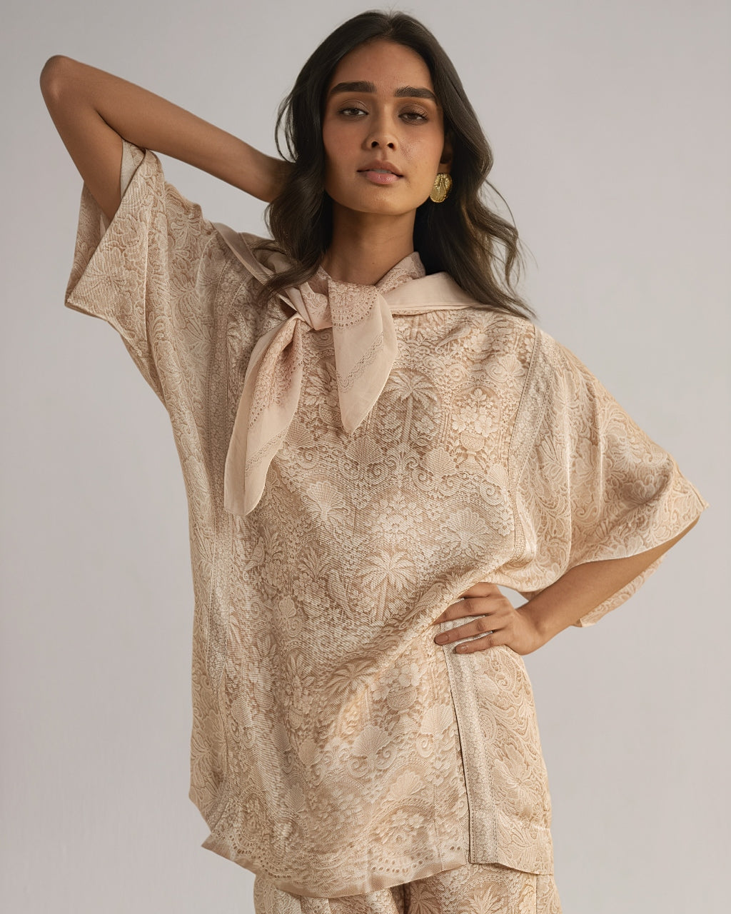 Lace Printed Wide-Legged Pant Set
