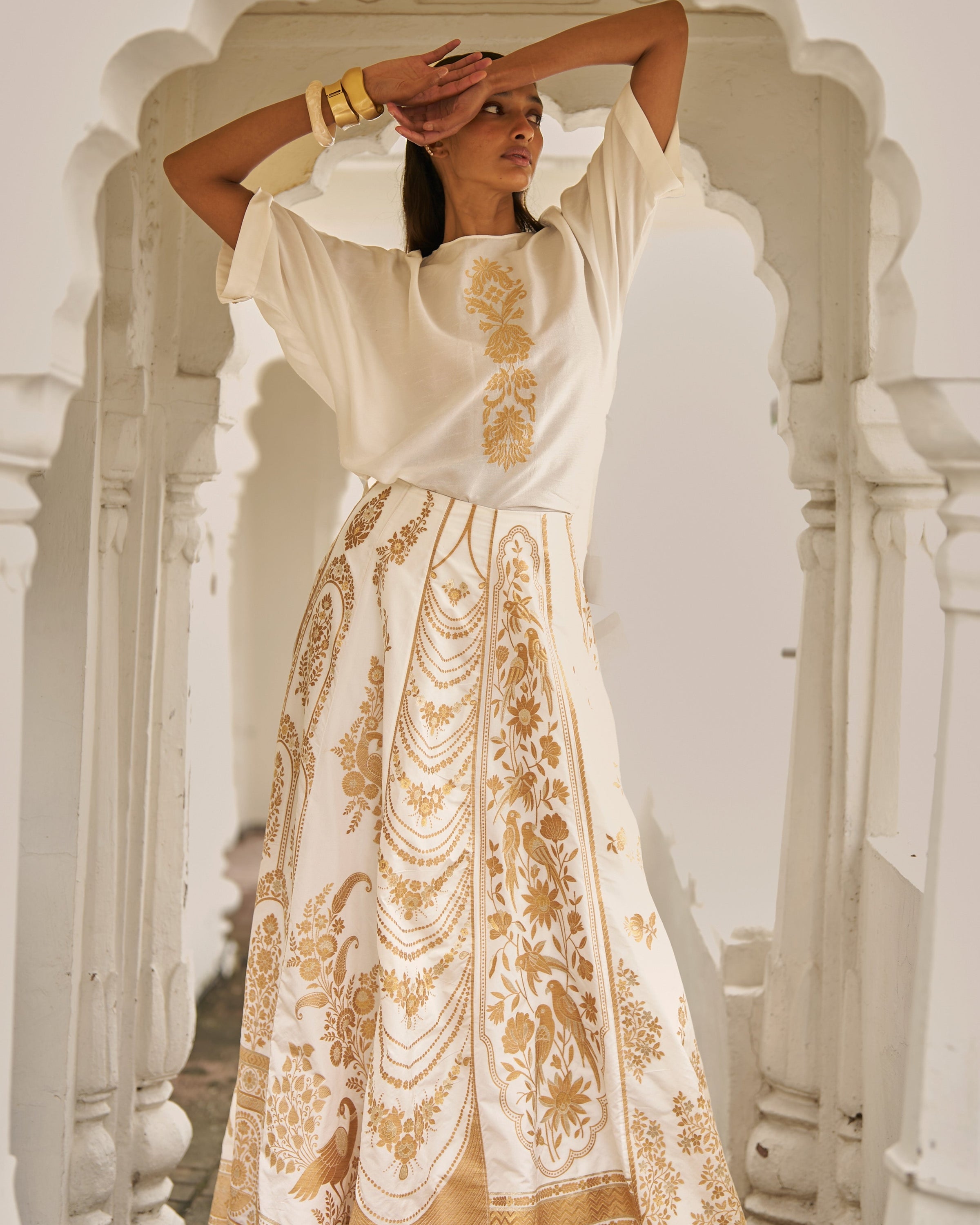 Silk Brocade Maxi Skirt Set