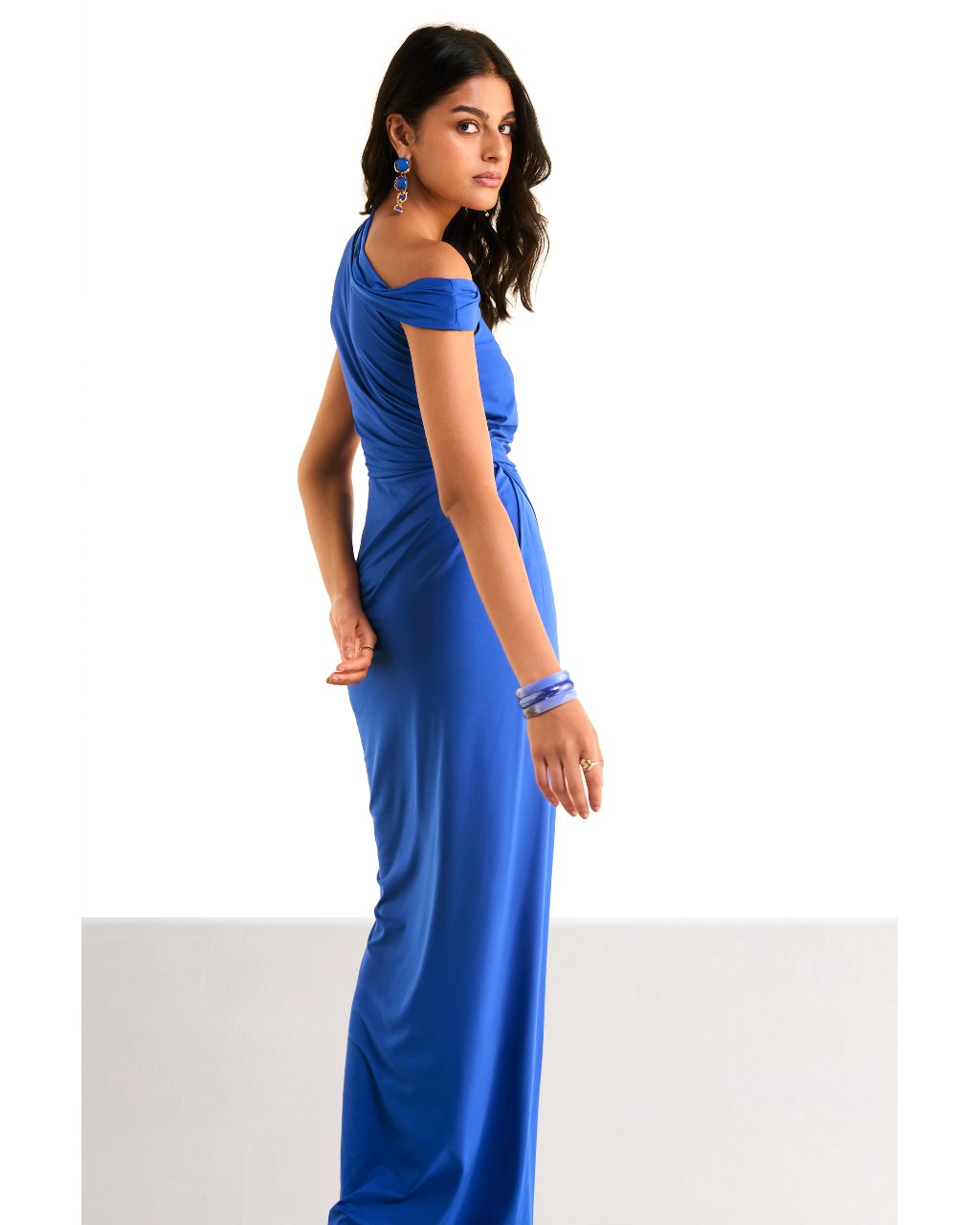One Shoulder Draped Knit Dress