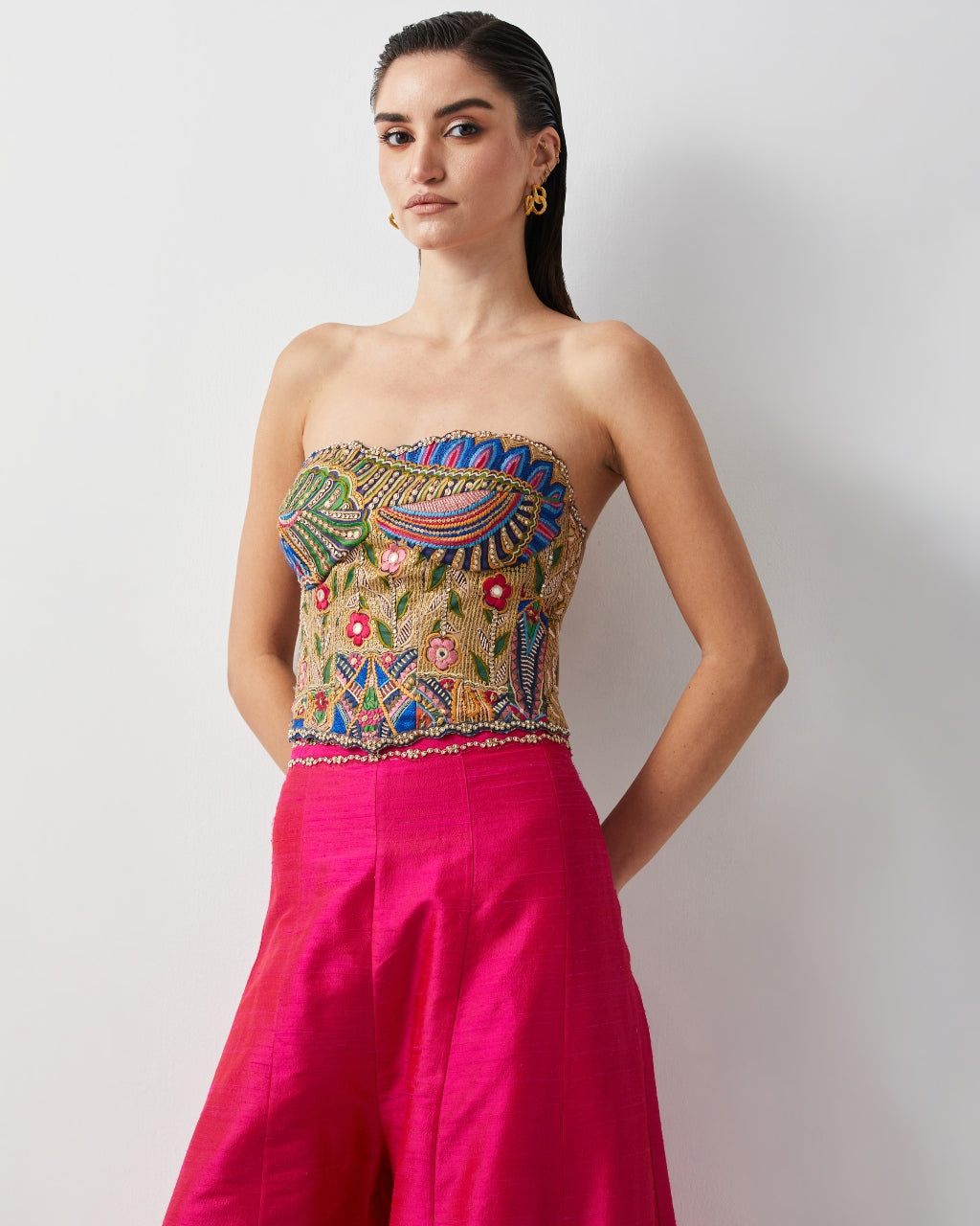 Hot Pink Embroidered Corset Plazzo Set