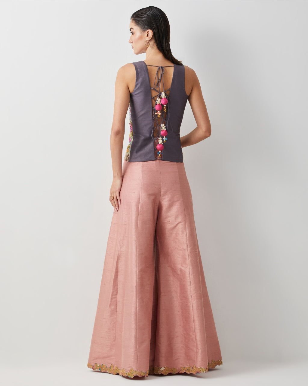 Blush Pink Embroidered Corset Plazzo Set