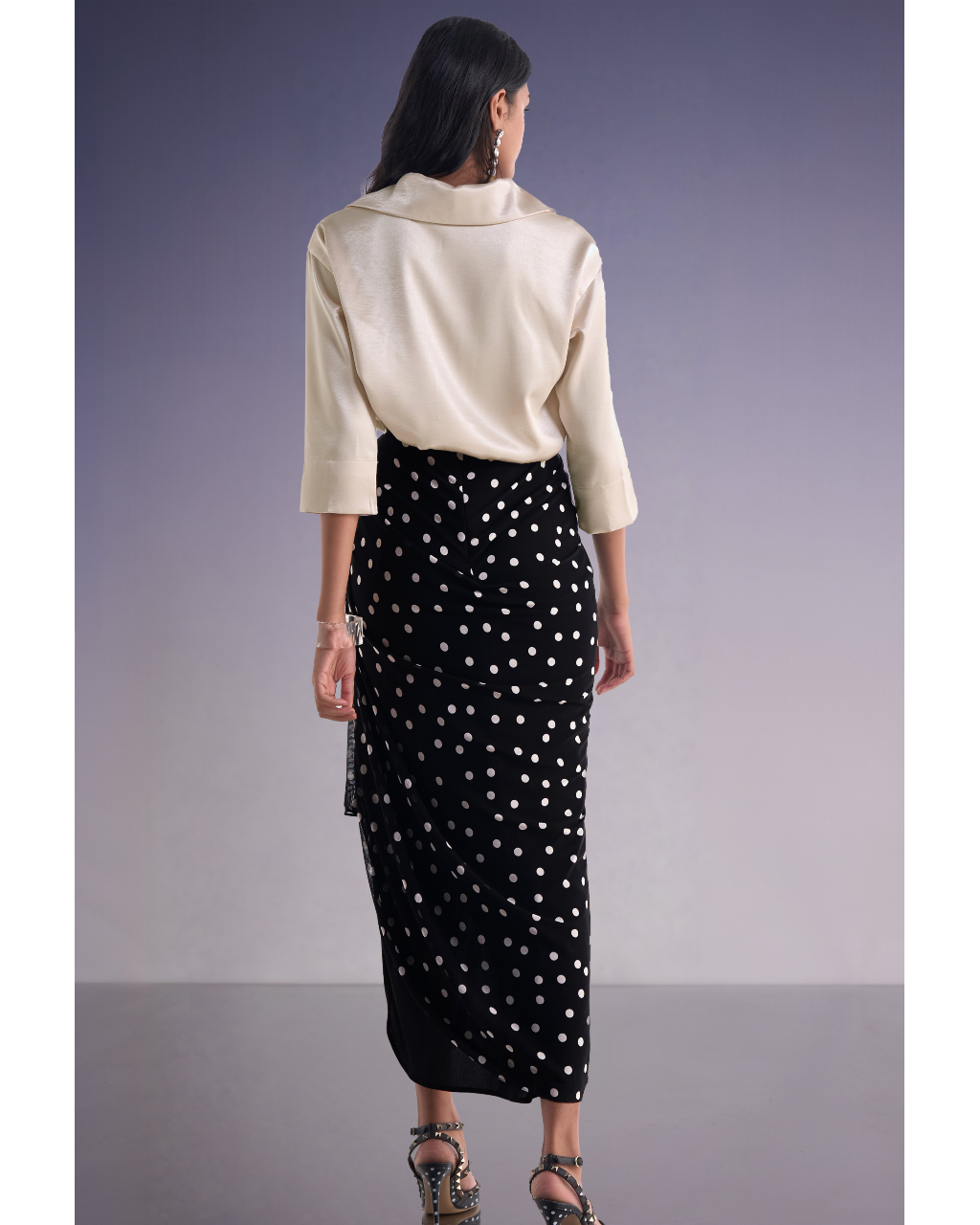 Boxy Satin Popover Top & Polka Dot Drape Skirt