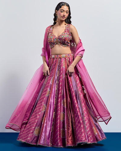 Fuchsia Pink Embroidered Lehenga Dupatta Set