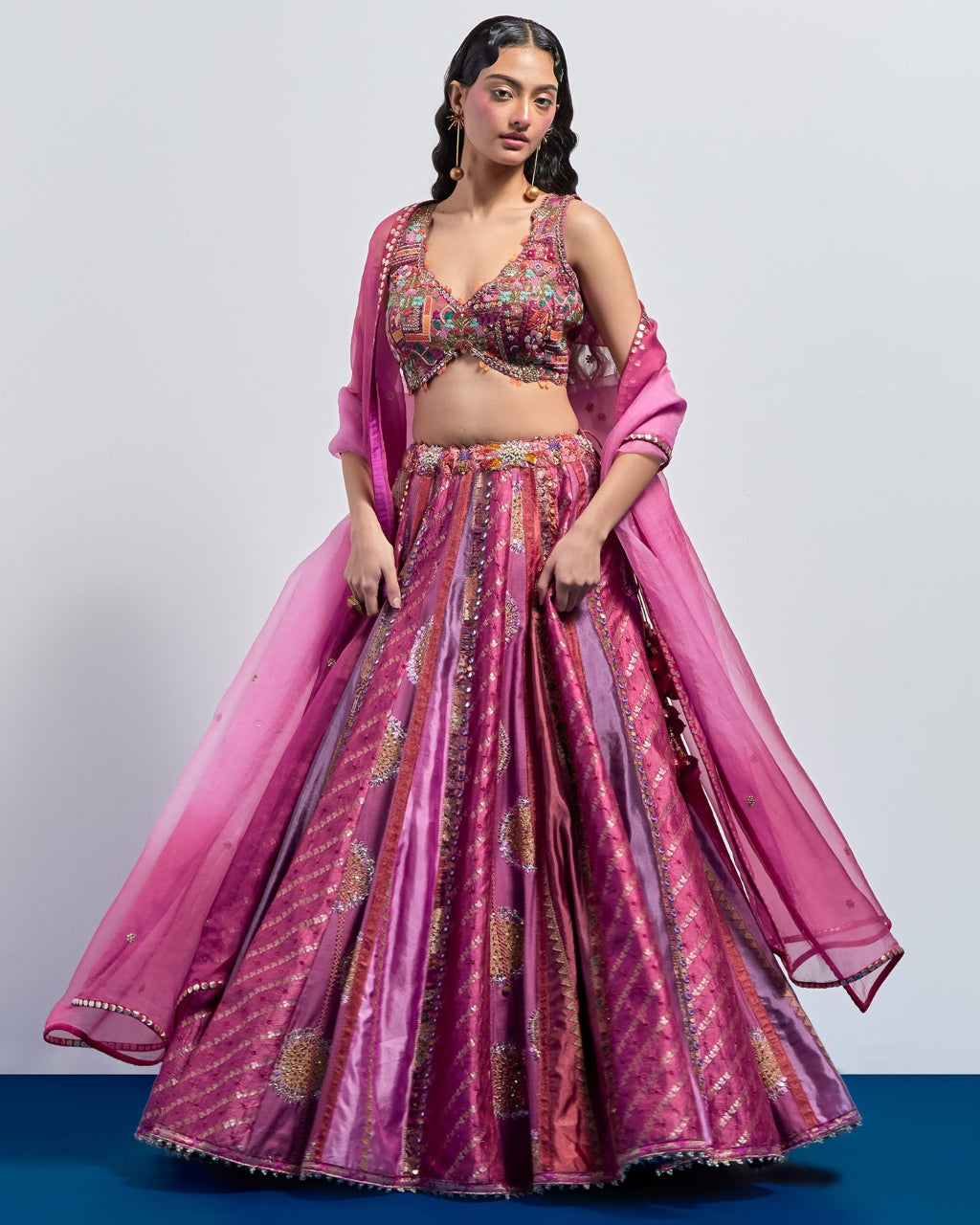 Fuchsia Pink Embroidered Lehenga Dupatta Set