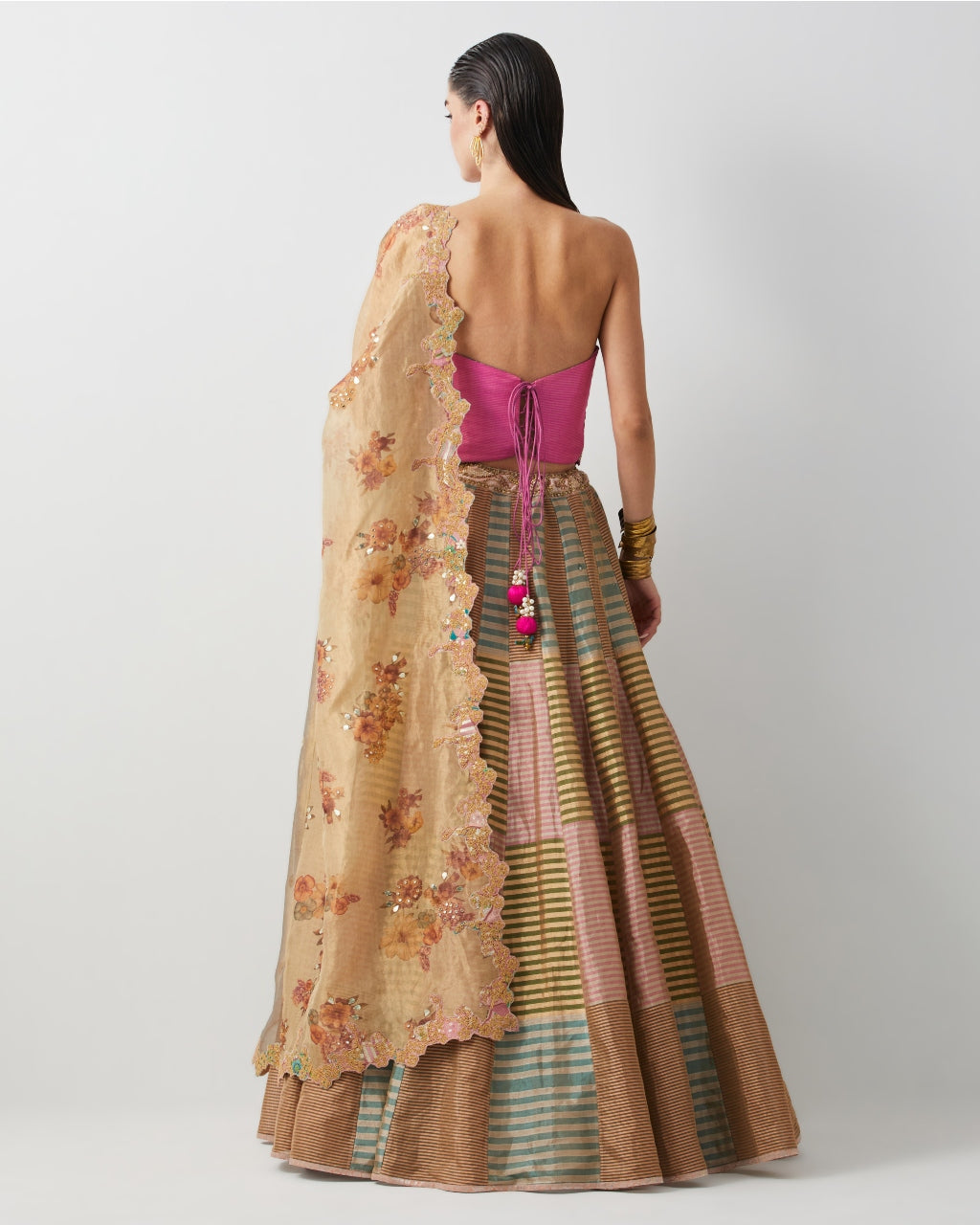 Mauve & Gold Embroidered Corset Lehenga Set