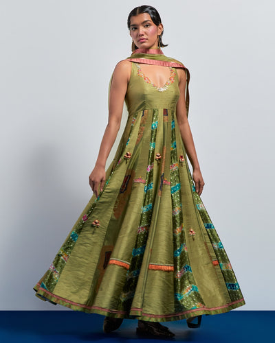 Lime Green Embroidered Anarkali Set