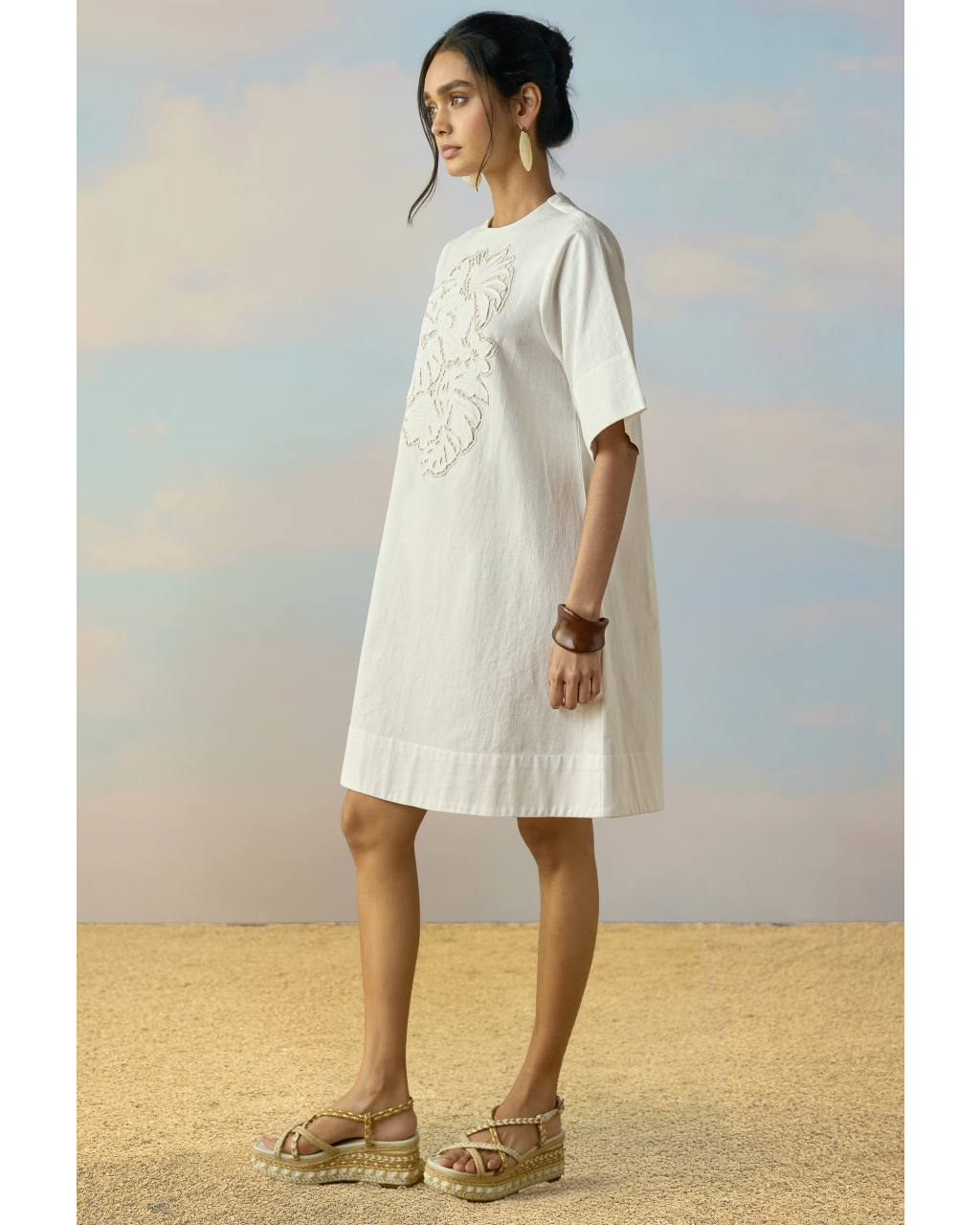 Cutwork Embroidered Denim Dress