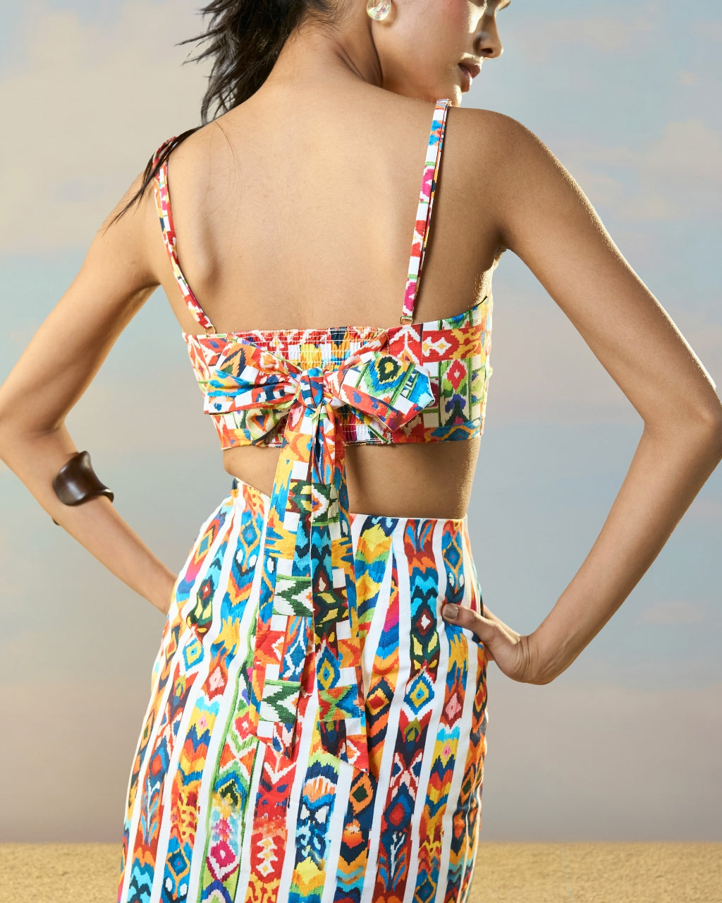 Ikat Stripe Back Tie Bandeau & Skirt Set