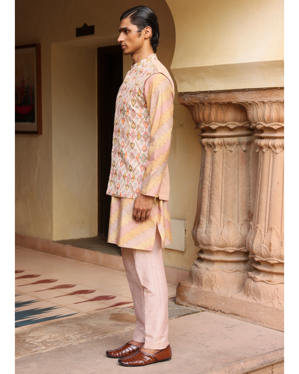 Pastel Embroidered Kurta Set With Jacket