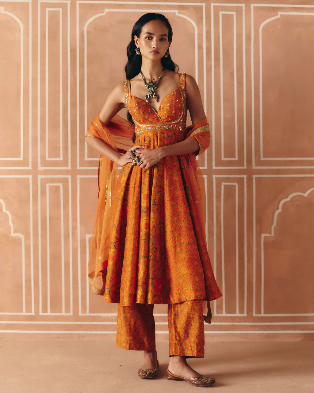 Burnt Orange Anarkali Set