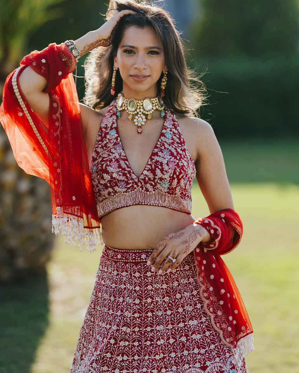 Red Sareena Lehenga