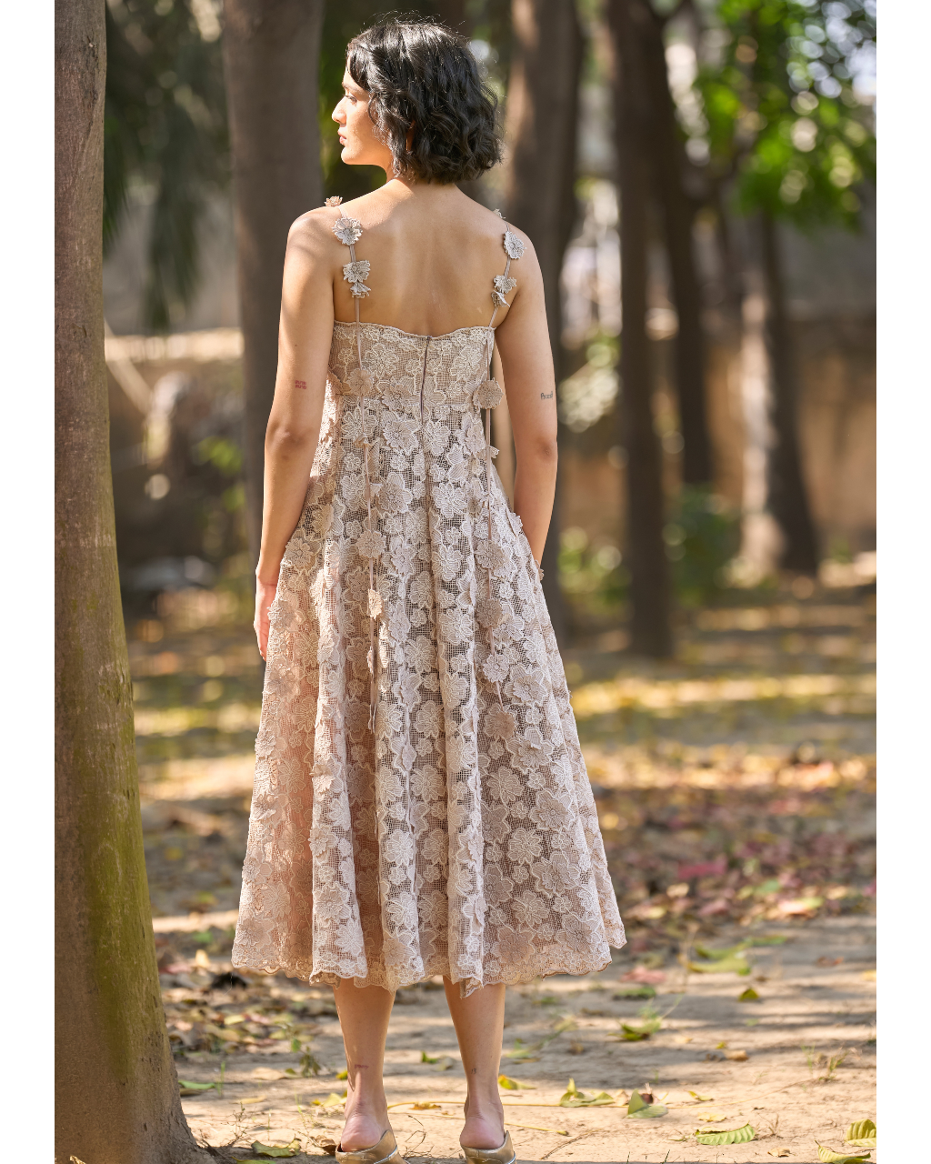 Floral Applique Lace Midi